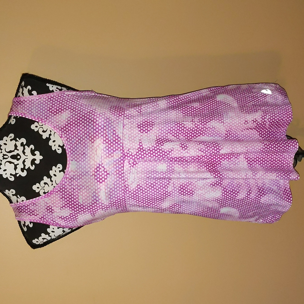 Ladies RBX Athletic tank top Purple & White floral polka dot pattern Sz …